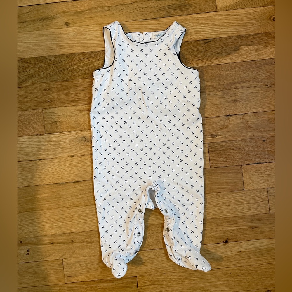 Ralph Lauren Polo Baby Boy 6 Month Anchor Sleeveless Footed Bodysuit